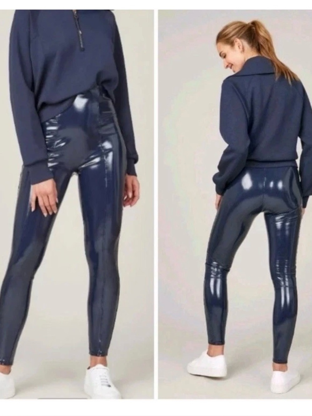Spanx Faux Navy Leather Leggings